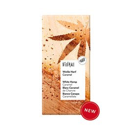 Vivani hvid chokolade Ø med karamelliseret hamp 80g.
