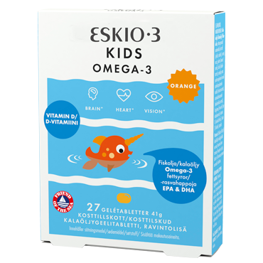 Midsona Eskio-3 Kids Chewable Gelétabletter m. appelsinsmag DATOVARE 05/2024
