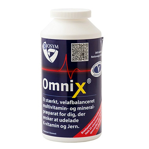 Køb BioSym OmniX u. jern og k-vitamin 360 tabl. DATOVARE 06/2024 - Pris 331.95 kr.