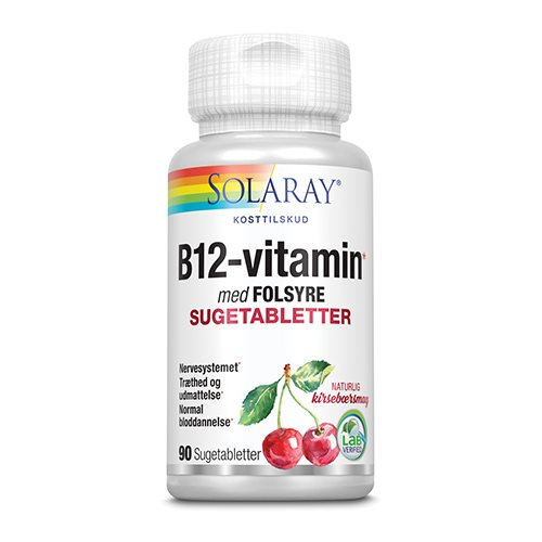 Billede af Solaray B12-vitamin m. Folsyre &bull; 90 tab. sugetablet