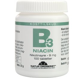 Se Natur Drogeriet B3 Niacin Nikotinsyre 9 mg (100 tab) hos Helsegrossisten.dk