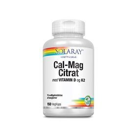 Se Solaray Cal-Mag Citrat m. D- og K2-vitamin 150 kaps. hos Helsegrossisten.dk