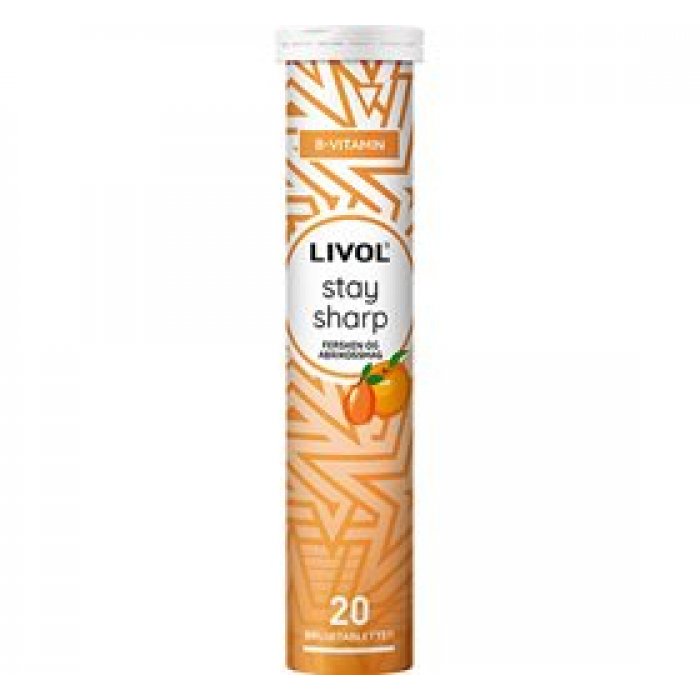 Livol brusetablet Stay Sharp m. fersken og abrikos • 20 tab.