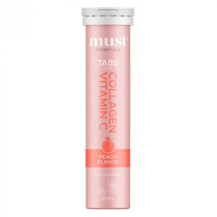 Must Essentials Collagen & Vitamin C Tabs - Peach 20 stk 