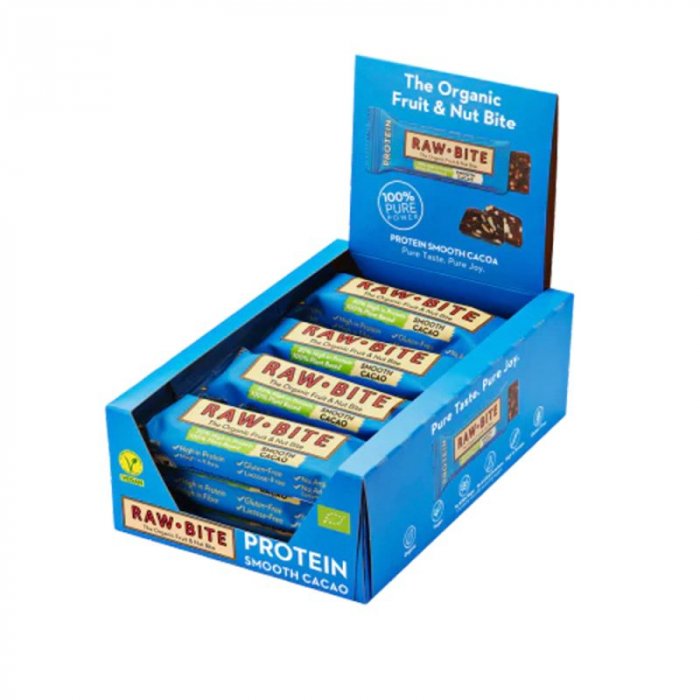 Rawbite Protein Smooth Cacao Ø 50 g. Køb 12 stk. Spar 10%