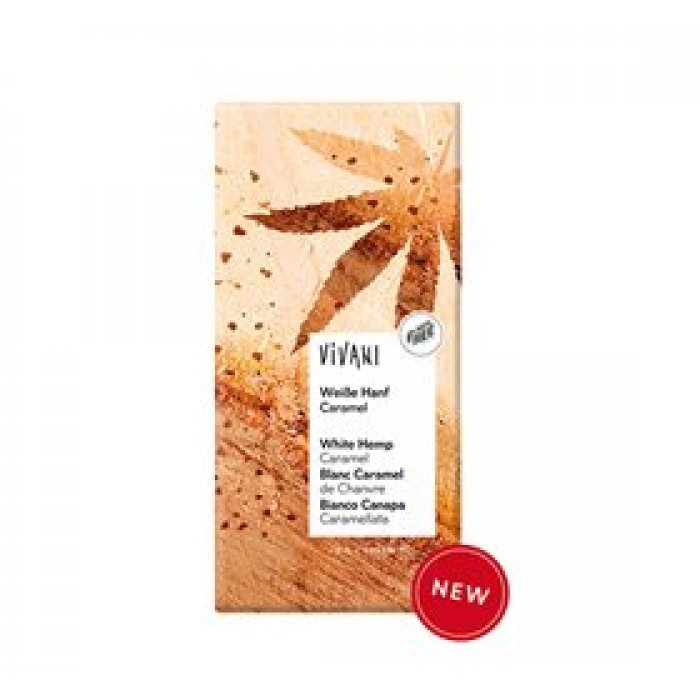 Vivani hvid chokolade Ø med karamelliseret hamp 80g.