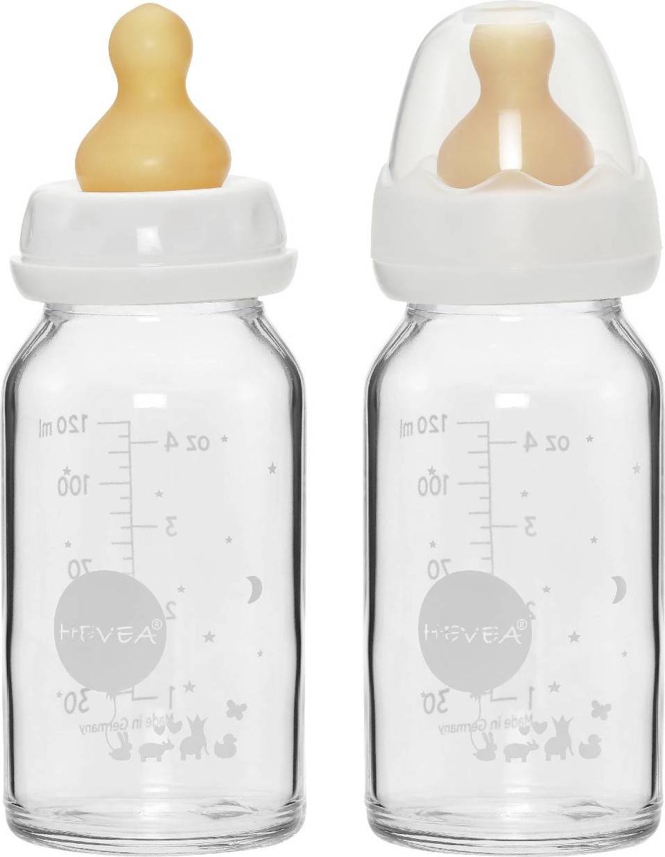 Hevea Baby Glas sutteflaske Wide Neck 120ml 2-pak