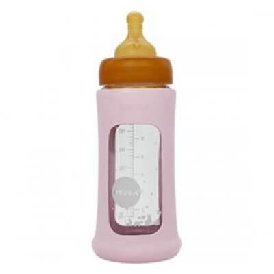 Hevea Baby Glas sutteflaske Wide Neck 250ml Powder Pink X