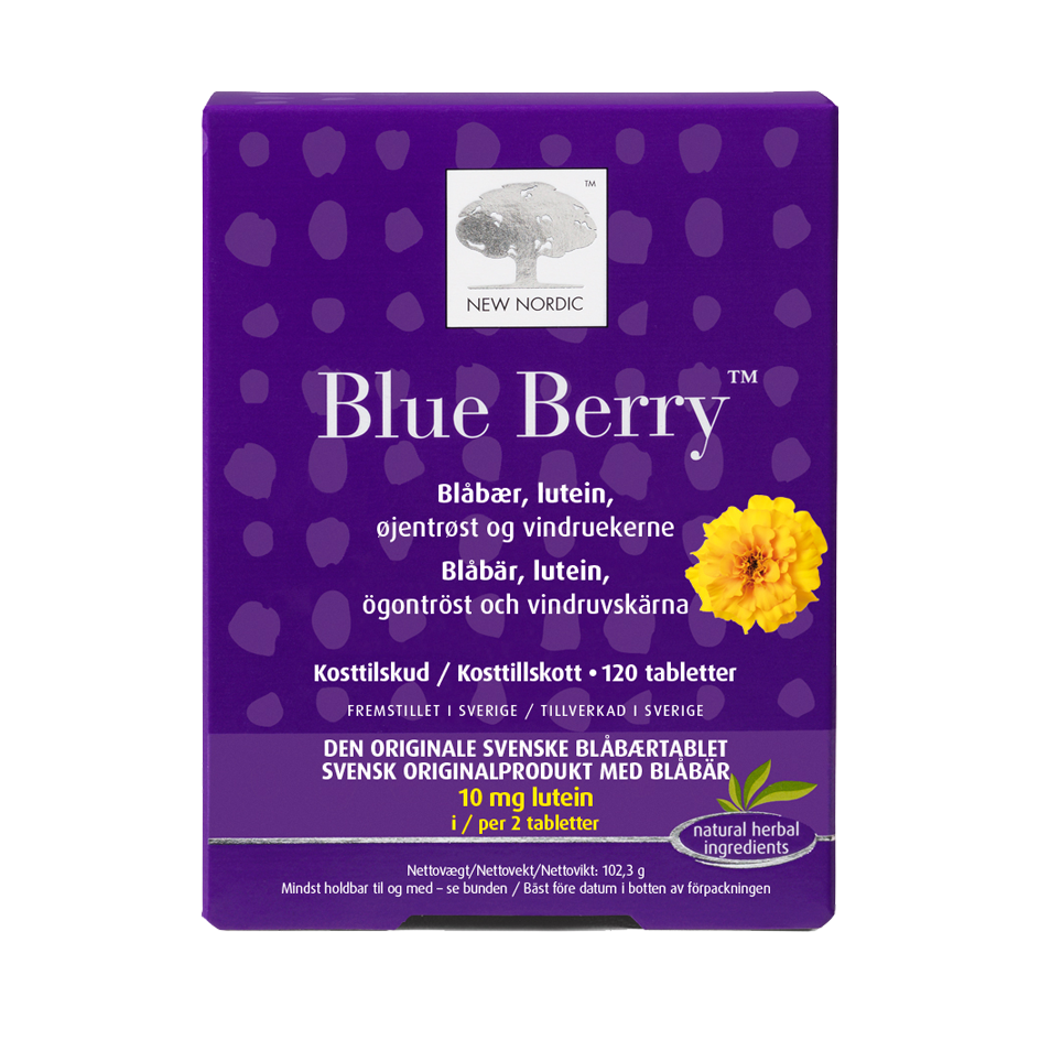 Se New Nordic Blue Berry&trade; Original 120 tabletter hos Helsegrossisten.dk