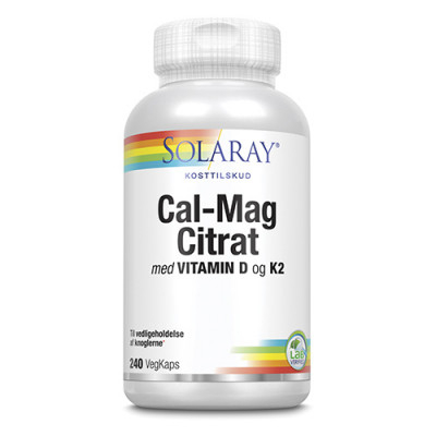 Se Solaray Cal-Mag Citrat Med Vitamin D & K2 (240 kapsler) hos Helsegrossisten.dk