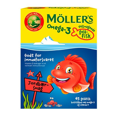 Orkla Møllers Omega-3 fisk Jordbær 45 GUM.