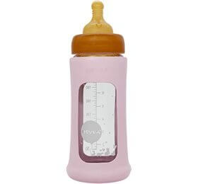Hevea Baby Glas sutteflaske Wide Neck 250ml Powder Pink X