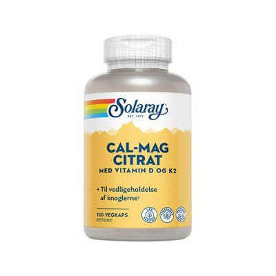 Solaray Cal-Mag Citrat m. D- og K2-vitamin 150 kaps.