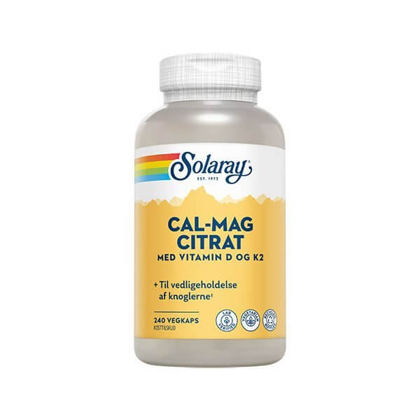 Solaray Cal-Mag Citrat m. D- og K2-vitamin 240 kaps.