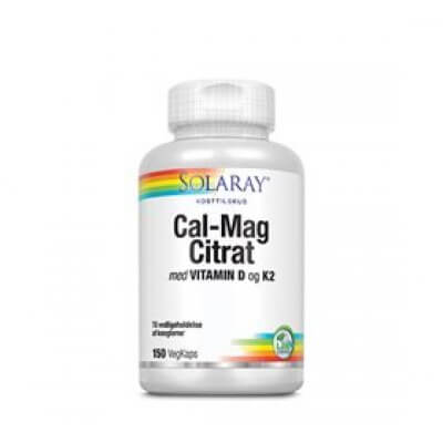 Solaray Cal-Mag Citrat m. D- og K2-vitamin • 150 kaps.
