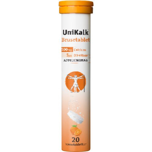 UniKalk brusetablet m. appelsinsmag 20 tabletter